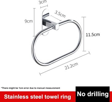 Wall Mount Handdoekenrek Bar Rvs Lijm Geen Boren Badkamer Handdoek Houder Plank Zilver