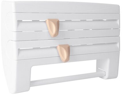 Wall Mount Papieren Handdoek Houder Saus Fles Rack 4 In 1 Vershoudfolie Snijden Houder Mutifunction Keuken Organizer Hang Holder wit