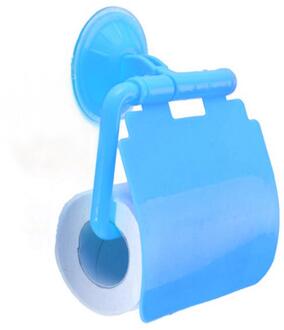 Wall Mount Plastic Zuignap Badkamer Wc Papierrolhouder Met Cover Keuken Badkamer Accessoires Papieren Handdoek Houder blauw