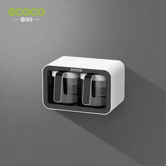 Wall Mount Spice Rack Organizer Sugar Bowl Salt Shaker Seasoning Container Spice Boxes With Spoons Kitchen Supplies Storage Set zwart 2 cups