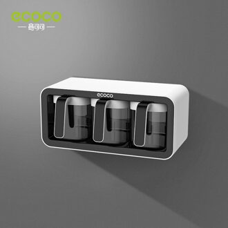 Wall Mount Spice Rack Organizer Sugar Bowl Salt Shaker Seasoning Container Spice Boxes With Spoons Kitchen Supplies Storage Set zwart 3 cups