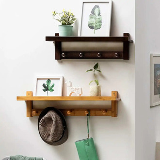 Wall Mount Wooden Decorative Wall Shelf Sundries Storage Holder Prateleira Hanger Organizer Key Rack Wood Wall Tray With Hooks