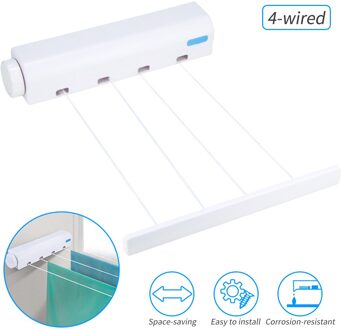 Wall Mounted Clothes Line Retractable Laundry Hanger Indoor Outdoor Clothes Drying Rack Retractable Clothesline Laundry Rope Four ropes