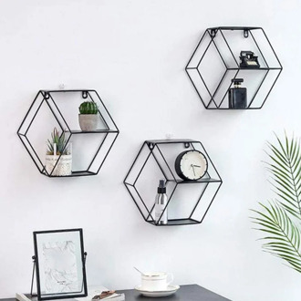 Wall Mounted Floating Shelf Geometry Metal Wire Hexagon Storage Display Shelves Living Room Decorative Wall Shelf