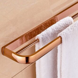 Wall Mounted Luxe Gepolijst Rose Goud Koper Messing Vierkante Badkamer Accessoires Set Bad Hardware Handdoek Bar aset022 Dual Towel Bar