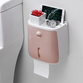 Wall Mounted Toiletrolhouder Waterdichte Lade Roll Buis Voor Toiletpapier Opbergdoos Lade Tissue Doos Plank Badkamer Product roze