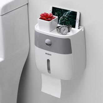 Wall Mounted Toiletrolhouder Waterdichte Lade Roll Buis Voor Toiletpapier Opbergdoos Lade Tissue Doos Plank Badkamer Product wit grijs