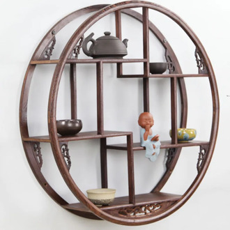 Wall of round wood hanging rack little wood support ancient wood solid Chinese wood teapot tea ancient shelves