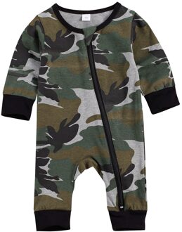 Wallarenear 0-18M Pasgeboren Peuter Baby Boy Jumpsuit Camouflage Luipaard Print O-hals Lange Mouwen Diagonale Rits Romper A / 12m