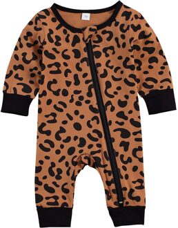 Wallarenear 0-18M Pasgeboren Peuter Baby Boy Jumpsuit Camouflage Luipaard Print O-hals Lange Mouwen Diagonale Rits Romper B / 3M