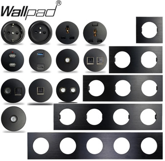 Wallpad L6 Black Brushed Aluminum Wall Switch EU French Socket USB Charger RJ45 CAT6 HDMI Audio Modules DIY Free Combination