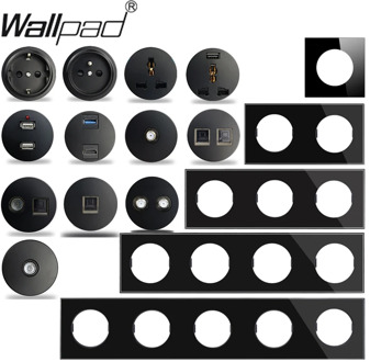 Wallpad L6 Black Crystal Glass Wall Light Switch EU French Socket USB Charger RJ45 CAT6 HDMI Audio Modules DIY Free Combination