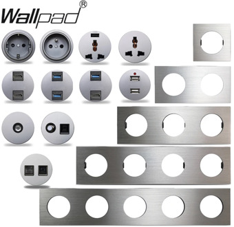 Wallpad L6 Silver Brushed Aluminum Wall Switch EU French Socket USB Charger RJ45 CAT6 HDMI Audio Modules DIY Free Combination