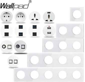 Wallpad L6 White Crystal Glass Wall Light Switch EU French Socket USB Charger RJ45 CAT6 Modules DIY Free Combination