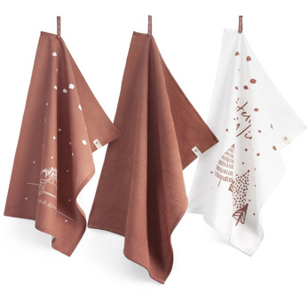 Walra Kerst Theedoeken & Handdoeken - Hello Winter - 3 stuks - Terra