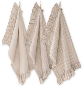 Walra Keukenset Lovely Linen Ruffles 3-delig - Naturel