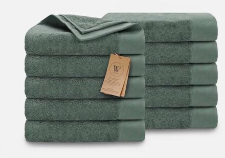 Walra Remade Cotton Handdoeken 50 x 100 cm - 550 gr/m² - Donker Groen - 10 stuks - 50x100 cm