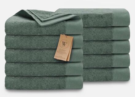 Walra Remade Cotton Handdoeken 60 x 110 cm - 550 gr/m² - Donker Groen - 10 stuks - 60x110 cm