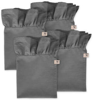 Walra Servet Set Lovely Linen Ruffles 4-delig - Antraciet