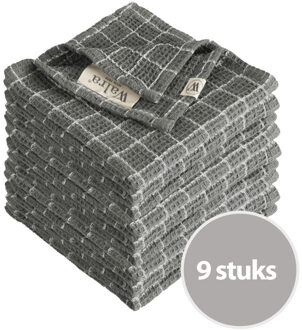 Walra Vaatdoek Dry with Cubes Off Black - 9 stuks Zwart - 30x30 cm