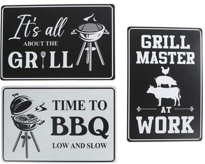 Wandbord BBQ/Grill metaal 20x30cm zwart-wit
