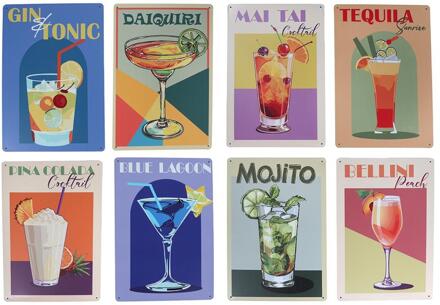 Wandbord Cocktails metaal 20x30cm verschillende