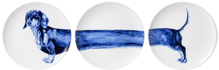 wandborden Teckel set van 3 Wit-Blauw