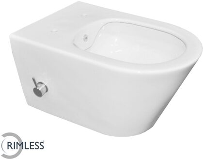 Wandcloset Wiesbaden Luxe Rimless 53 cm Inclusief Ingebouwde Bidet Wit