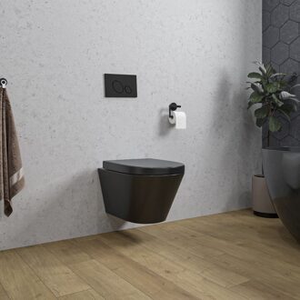 Wandcloset Wiesbaden Stereo Rimless Met Vesta Toiletzitting Mat Zwart