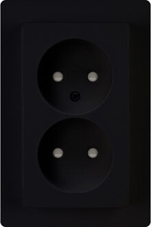 Wandcontactdoos - Paris HK05 - Inbouw - 1-voudig Dubbel Stopcontact - Kinderbeveiliging - Mat Zwart