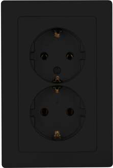 Wandcontactdoos - Paris HK05 - Inbouw - 1-voudig Dubbel Stopcontact - Randaarde - Kinderbeveiliging - Mat Zwart