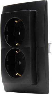 Wandcontactdoos - Paris HK05 - Inbouw - 1-voudig Dubbel Stopcontact - Randaarde - Kinderbeveiliging - Mat Zwart