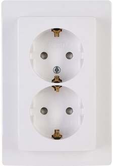 Wandcontactdoos - Paris - Inbouw - 1-voudig Dubbel Stopcontact - Randaarde - Kinderbeveiliging - Arctic Glans Wit