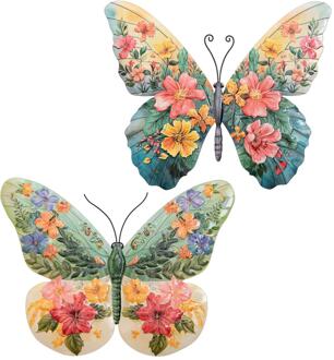 Wanddeco Vlinder bloemen 38x28,5cm multi