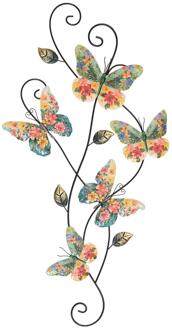Wanddeco vlinders met bloemen35x1,5x68cm multi
