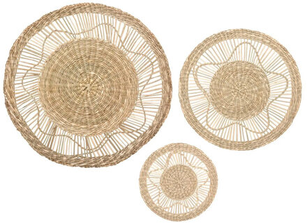 Wanddecoratie set - 3-delig - rond - riet - bohemian/boho stijl
