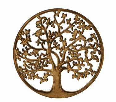 Wanddecoratie Tree of Life/levensboom ornament - Mdf hout - Dia 30 cm - bruin