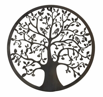 Wanddecoratie Tree of Life/levensboom ornament - Mdf hout - Dia 30 cm - zwart