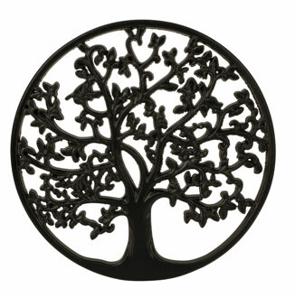 Wanddecoratie Tree of Life/levensboom ornament - Mdf hout - Dia 30 cm - zwart