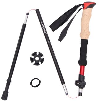 Wandelen Wandelstokken Trekking Pole Carbon Fiber Telescopische Vouw Krukken Camping Wandelen Nordic Walking Pole Telescopische Krukken Rood