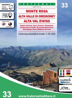 Wandelkaart 33 Monte Rosa, Alta Valle di Gressoney, Alta Val d'Ayas | Fraternali Editore