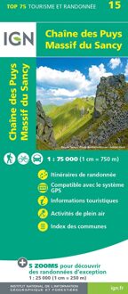 Wandelkaart - Fietskaart 75015 Chaîne des Puys - Massif du Sancy - Auvergne | IGN - Institut Géographique National