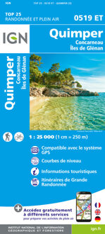 Wandelkaart - Topografische kaart 0519ET Quimper, Concarneau, Fouesnant, Beg-Meil, iles de Glénan | IGN - Institut Géographique National