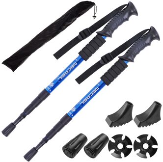 Wandelstokken Klassieke Delicate Trekking Pole 4 Secties Telescopische Cane Stick Steunpilaar Voor Outdoor Wandelen Wandelen 2stk blauw