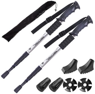 Wandelstokken Klassieke Delicate Trekking Pole 4 Secties Telescopische Cane Stick Steunpilaar Voor Outdoor Wandelen Wandelen 2stk zilver