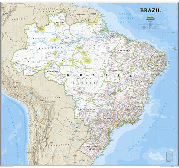 Wandkaart Brazil - Brazilië, 104 x 97 cm | National Geographic - 104 x 97cm