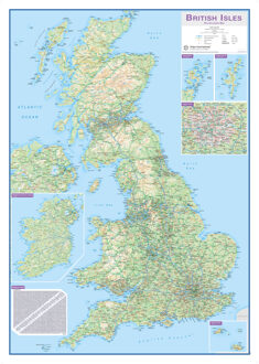 Wandkaart Engeland - British Isles roadplanning wall map | 84 X 119 cm | Maps International