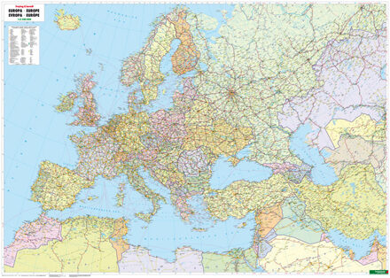 Wandkaart Europa / Midden-Oosten / Azie Centraal politiek | 127 x 90 cm | Freytag & Berndt