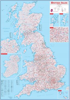 Wandkaart Groot-Brittannië postcode | Geplastificeerd | 84 x 119 cm | Maps International