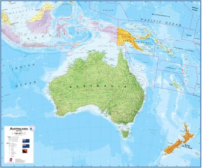 Wandkaart - Prikbord Australasia - Australië, Nieuw Zeeland en deel Oceanië, 120 x 100 cm | Maps International